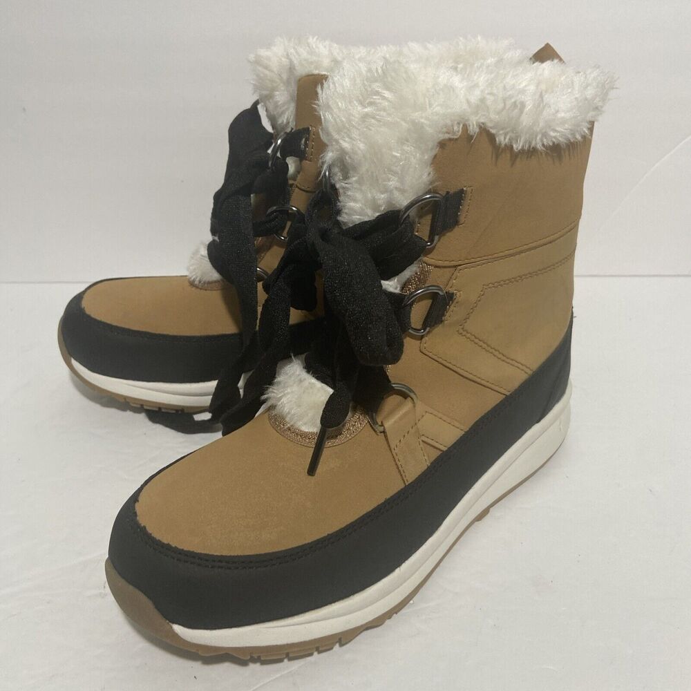 Cat & Jack WomensWinter Snow Boots Tan Size 5 Thermolite Insulation Furry Laceup